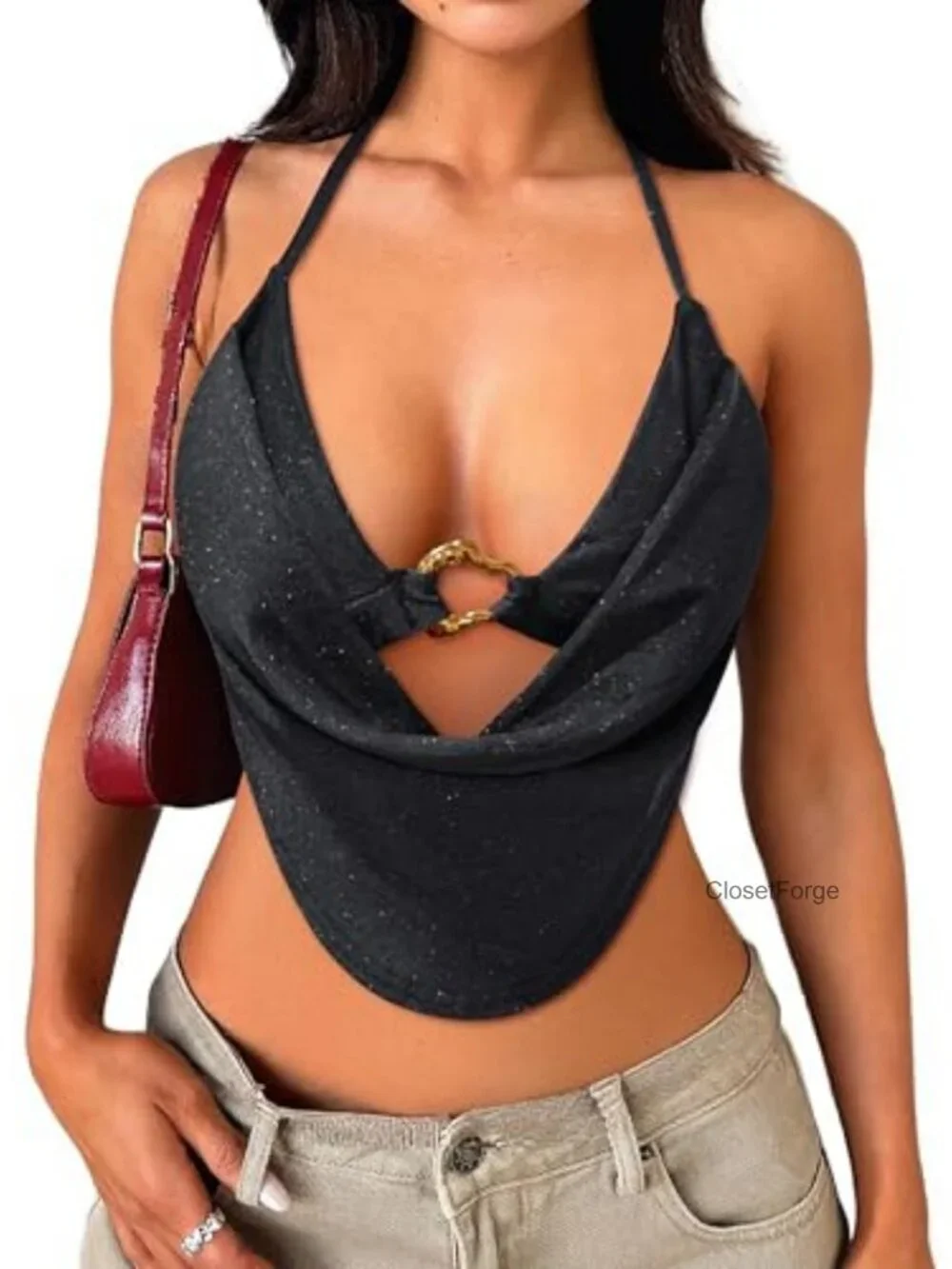 Women's Halter Tank Top Backless Deep V Neck Sleeveless Party Going Out Top
